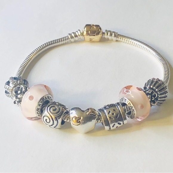 Pandora Solid 14k Barrel Clasp Bracelet with Charms - Picture 4 of 9